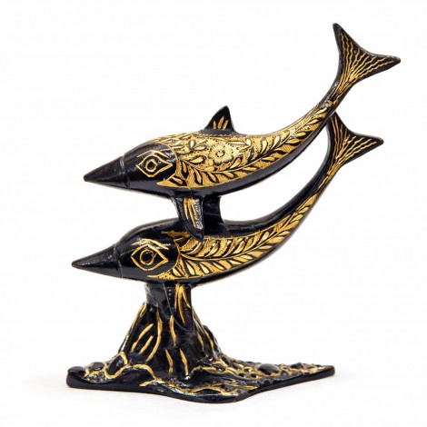 Ζευγάρι Μπρούτζινα Δελφίνια για Χαρά και Ευημερία 13x13.5cm