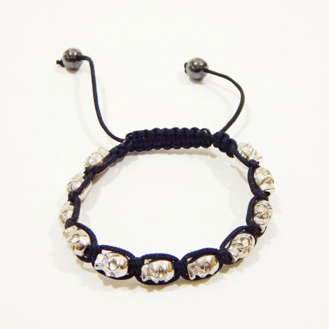 Βραχιόλι Tύπου Shamballa με Ασημί Κρανία