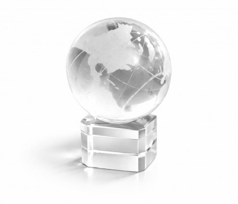 Κρυστάλλινη Υδρόγειος Σφαίρα με Γυάλινη Βάση για Πλούτο και Ευημερία 6cm