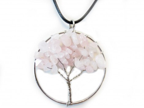 Κολιέ Δέντρο της Ζωής με Ροζ Χαλαζία – Tree of Life Rose Quartz