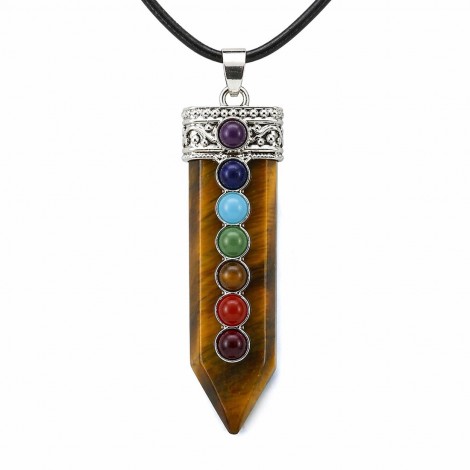 Κολιέ Μάτι Τίγρης Επτά Τσάκρα – 7 Chakra Tiger Eye