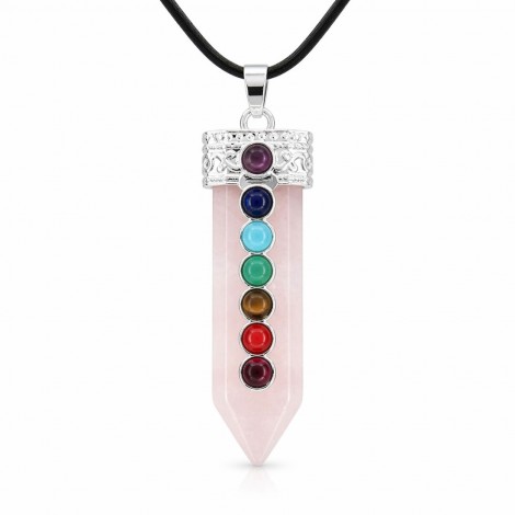 Κολιέ Ροζ Χαλαζίας Επτά Τσάκρα – 7 Chakra Rose Quartz