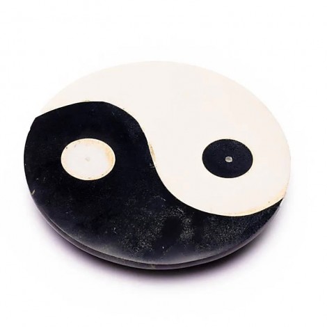 Βάση για Στικ & Κώνους Yin Yang από Μαύρη & Λευκή Soapstone 10cm