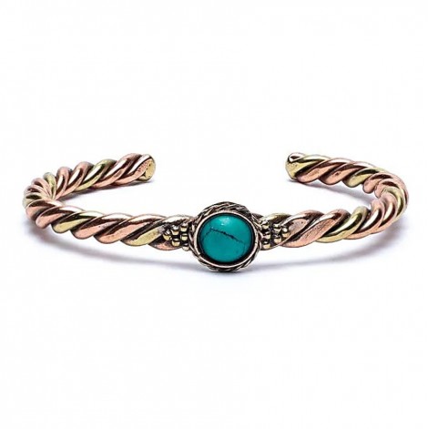 Βραχιόλι Twisted Δίχρωμο με Τιρκουάζ Πέτρα - Χαλκού & Ορείχαλκου