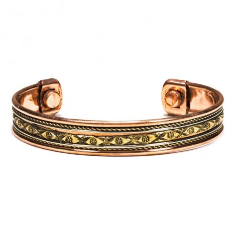 Σετ 2 Χάλκινα Μαγνητικά Βραχιόλια – Γεωμετρικό & Πλεχτό Σχέδιο