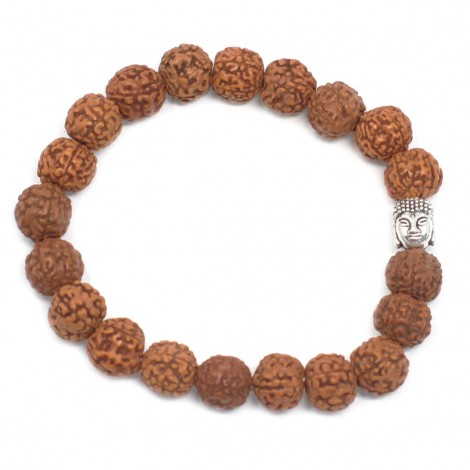 Βραχιόλι Rudraksha με Χάντρα Buddha – Καφέ 9mm