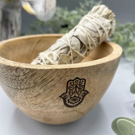 Ξύλινο Smudge Bowl Hamsa – Μπολ Καύσης Βοτάνων 12x7cm 