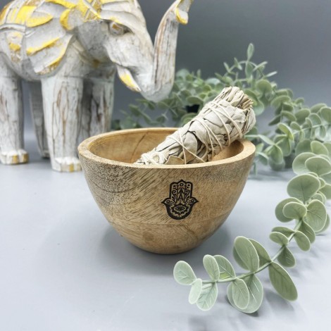 Ξύλινο Smudge Bowl Hamsa – Μπολ Καύσης Βοτάνων 12x7cm 