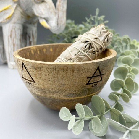 Wooden Smudge Bowl Four Elements – Ξύλινο Μπολ Καύσης 12x7cm