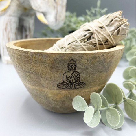 Wooden Smudge Bowl Buddha – Ξύλινο Μπολ Καύσης με Βούδα 12x7cm