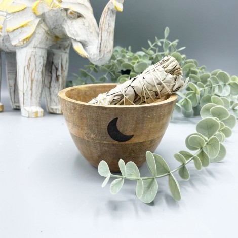 Wooden Smudge Bowl Moons – Ξύλινο Μπολ Καύσης Σελήνη 12x7cm