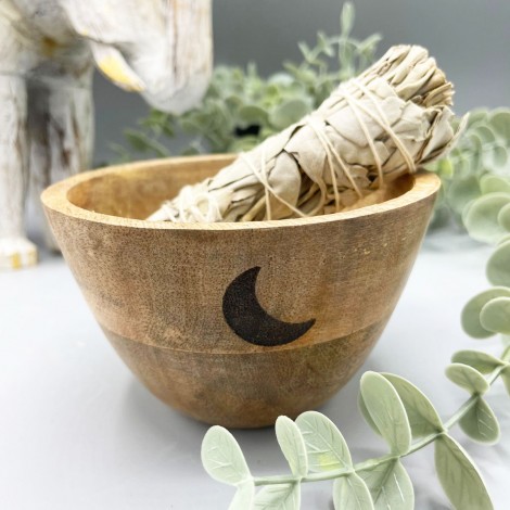 Wooden Smudge Bowl Moons – Ξύλινο Μπολ Καύσης Σελήνη 12x7cm