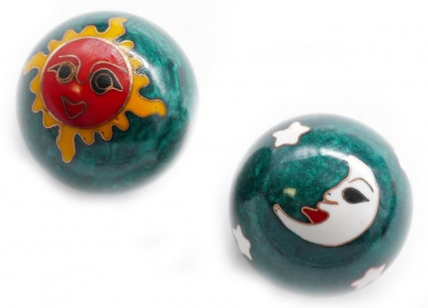 Κινέζικες Μπάλες Χαλάρωσης & Υγείας Ήλιος & Σελήνη – Πράσινες 3.5cm