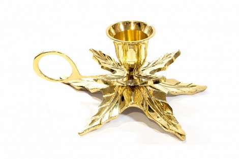 Μονό Μπρούτζινο Κηροπήγιο Φύλλο με Λαβή 5x10cm