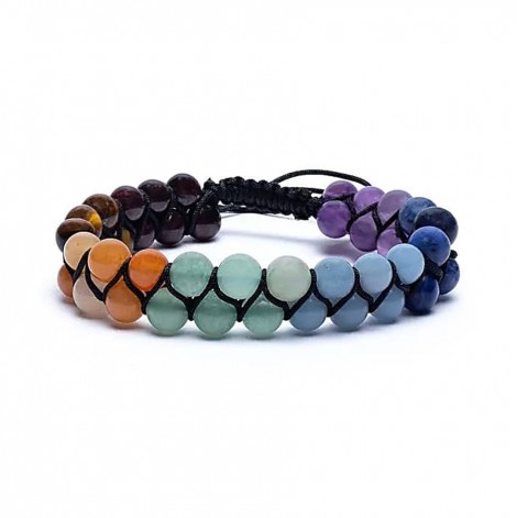 Βραχιόλι 7 Τσάκρα Διπλής Σειράς με Φυσικούς Λίθους – Ισορροπία & Γαλήνη