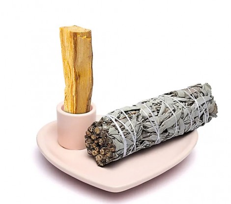 Κεραμικό Πιατάκι Καύσης Palo Santo Καρδιά Ροζ 12cm