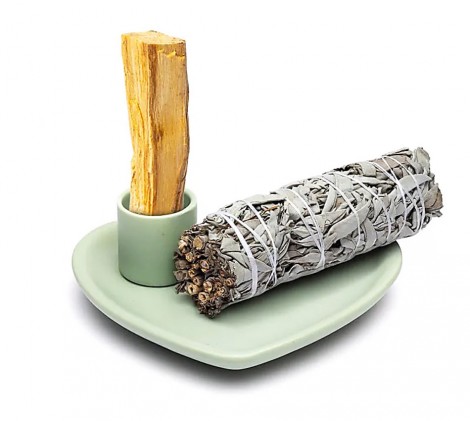 Κεραμική Βάση Καύσης για Palo Santo & Smudging – Καρδιά Πράσινη 12cm