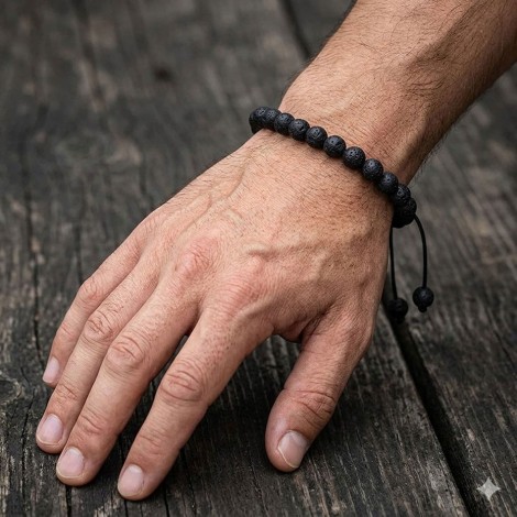 Ανδρικό Βραχιόλι από Ηφαιστειακή Λάβα Μακραμέ (8mm)