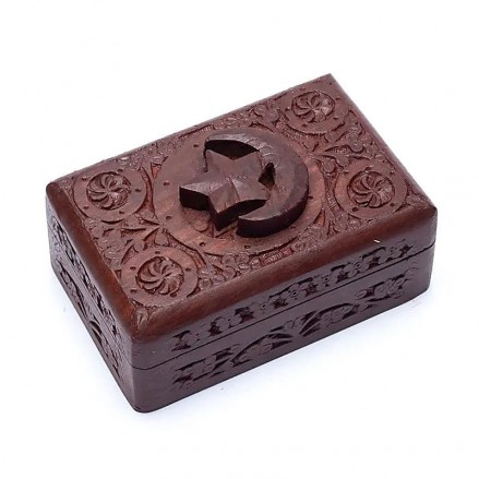 Ξύλινο Σκαλιστό Κουτί Ταρώ με Αστέρι & Φεγγάρι 10x15cm