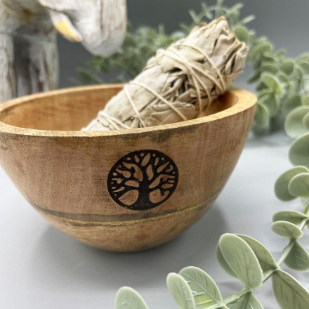 Wooden Smudge Bowl Tree of Life - Ξύλινο Μπολ Καύσης για Βότανα 12x7cm