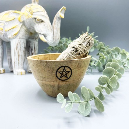 Wooden Smudge Bowl Pentagon – Ξύλινο Μπολ Καύσης Πεντάλφα 12x7cm