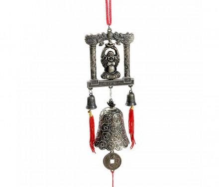 Κρεμαστό Γούρι Πλούτου με Γελαστό Βούδα και Καμπάνα Νομισμάτων